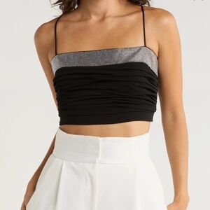 Cinq à Sept Rhinestone Scrunch Womens Crop Top Size Small